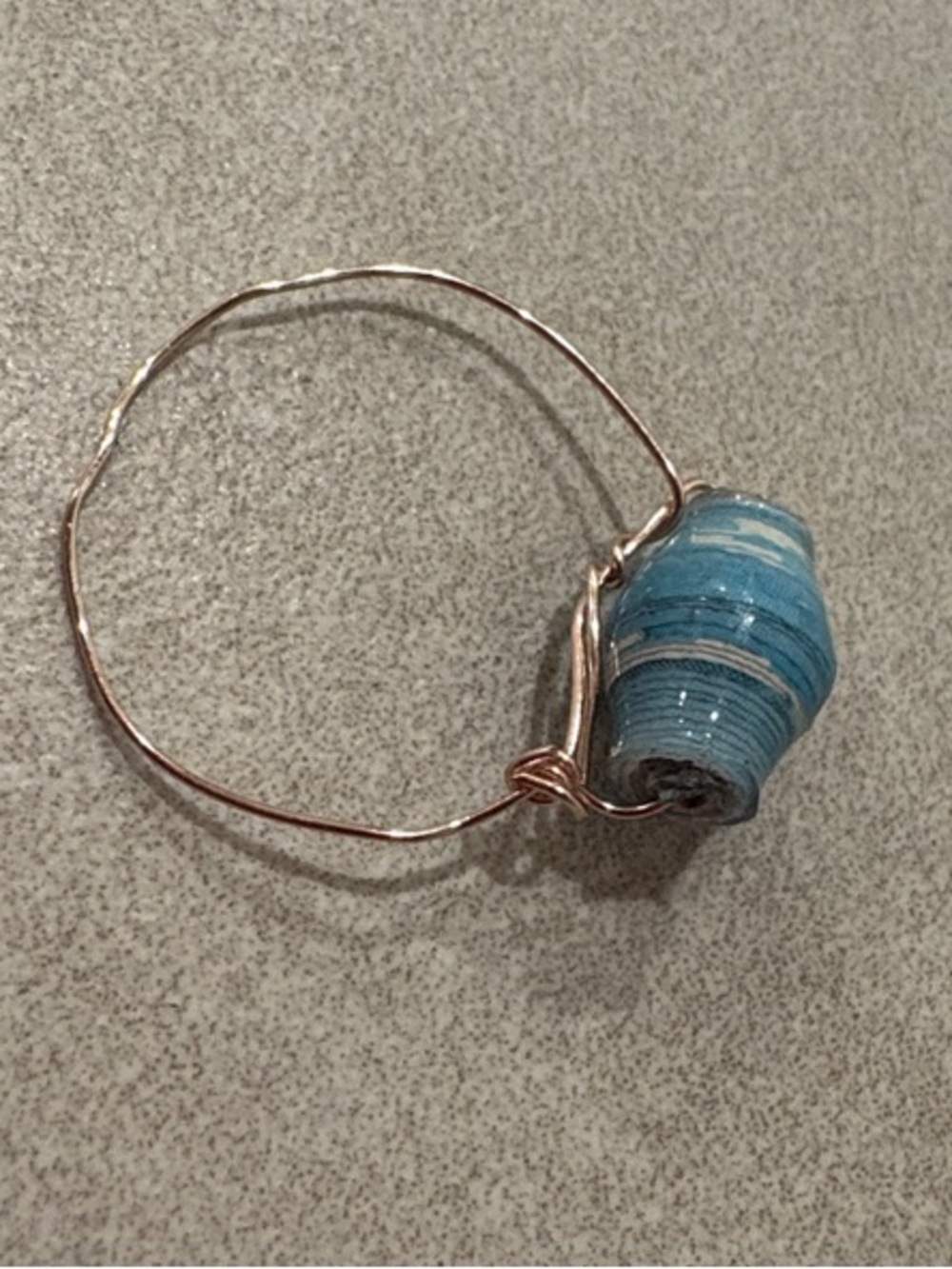 Handcrafted Blue Bead Wire Ring